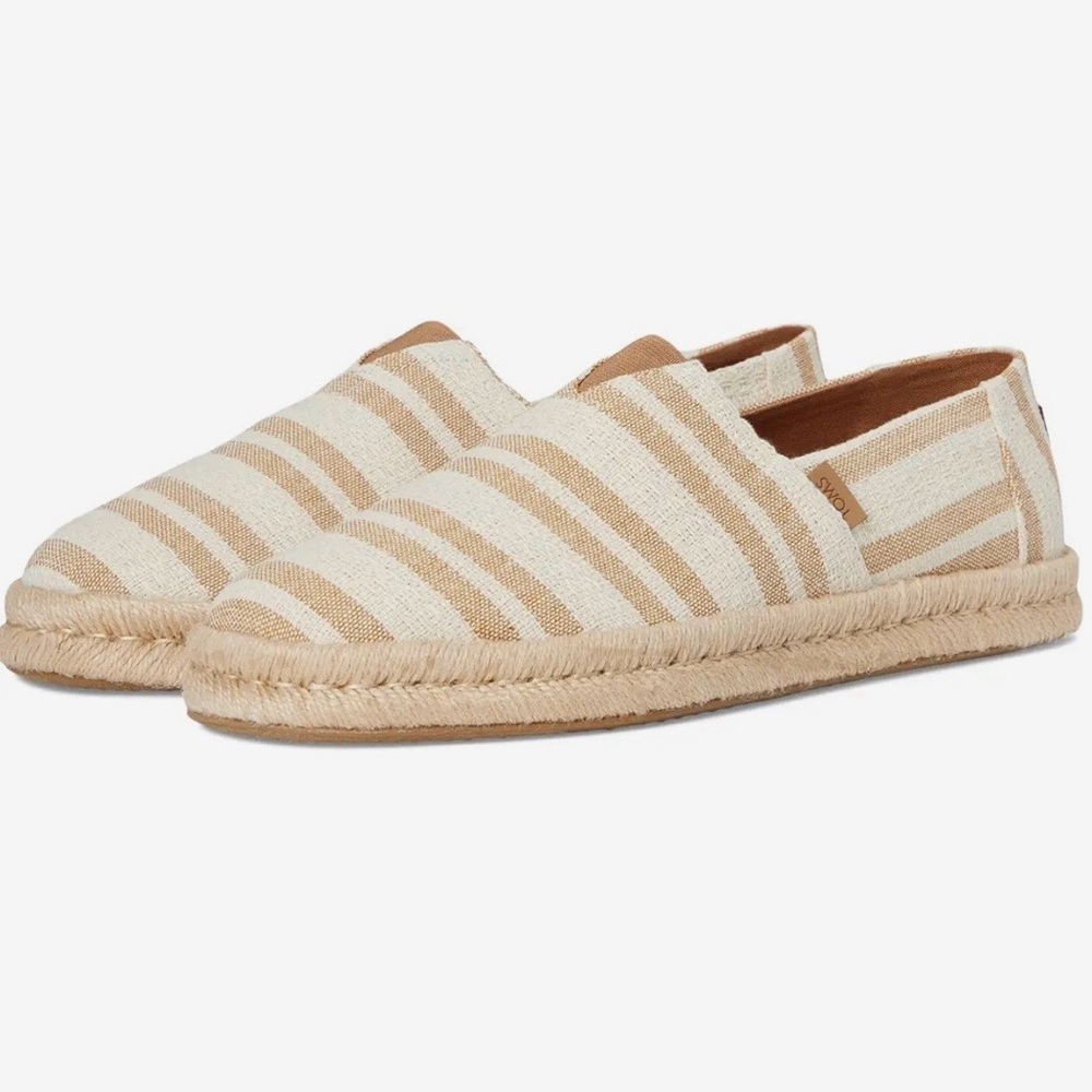 TOMS Striped Espadrille Slip-Ons in Cream and Beige